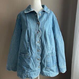 Roaman's Women’s Blue Scallop-Hem Denim Jacket with Patch Pockets Size 18W